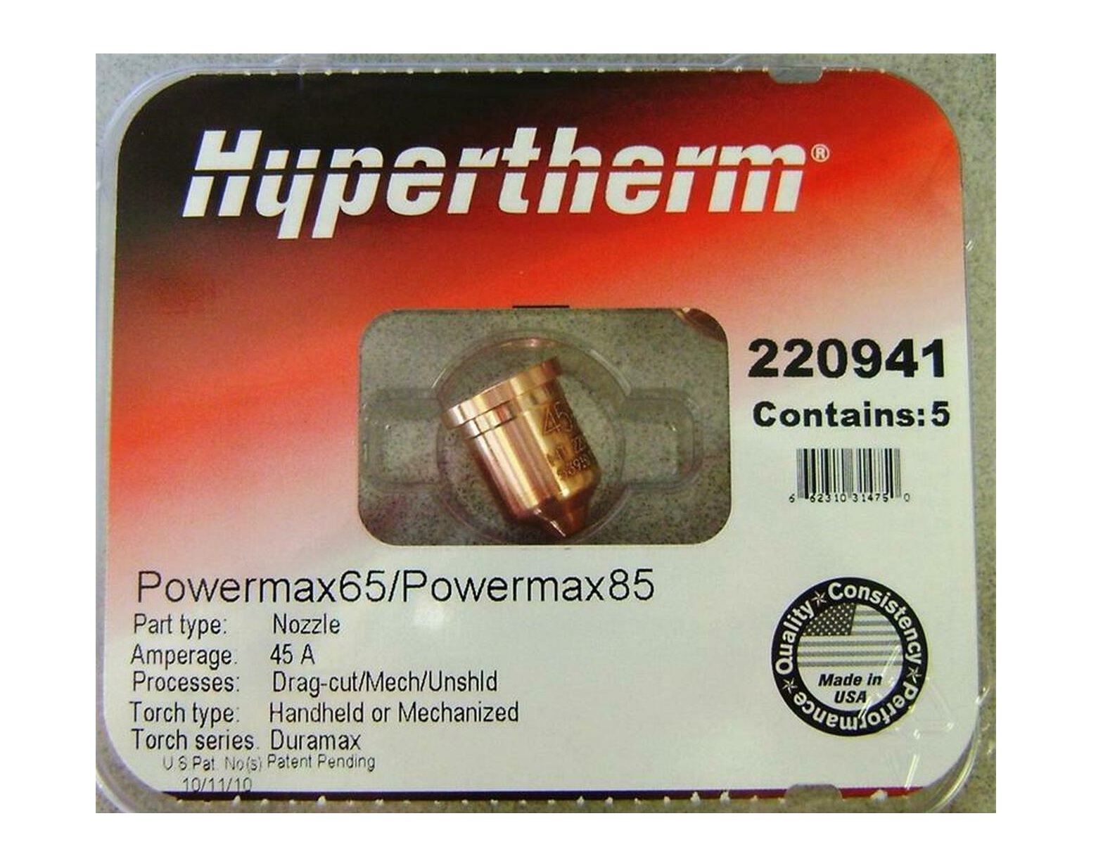 Hypertherm 220941 Powermax 85 45 Amp Nozzles - 5 Pack - Welcome